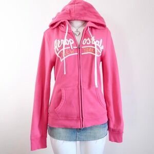 y2k aeropostale hot pink zip up hoodie embroidered size L